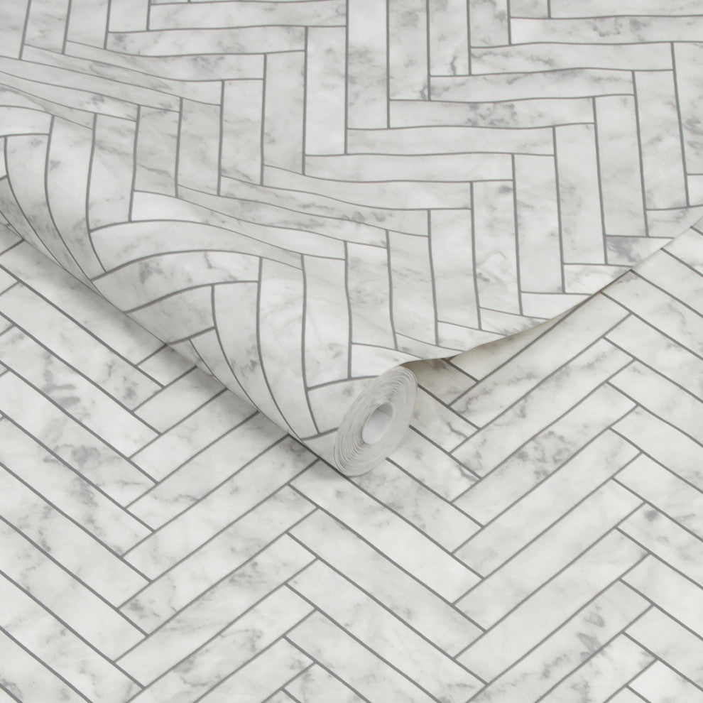 Transform Marble Chevron White Peel and Stick Wallpaper