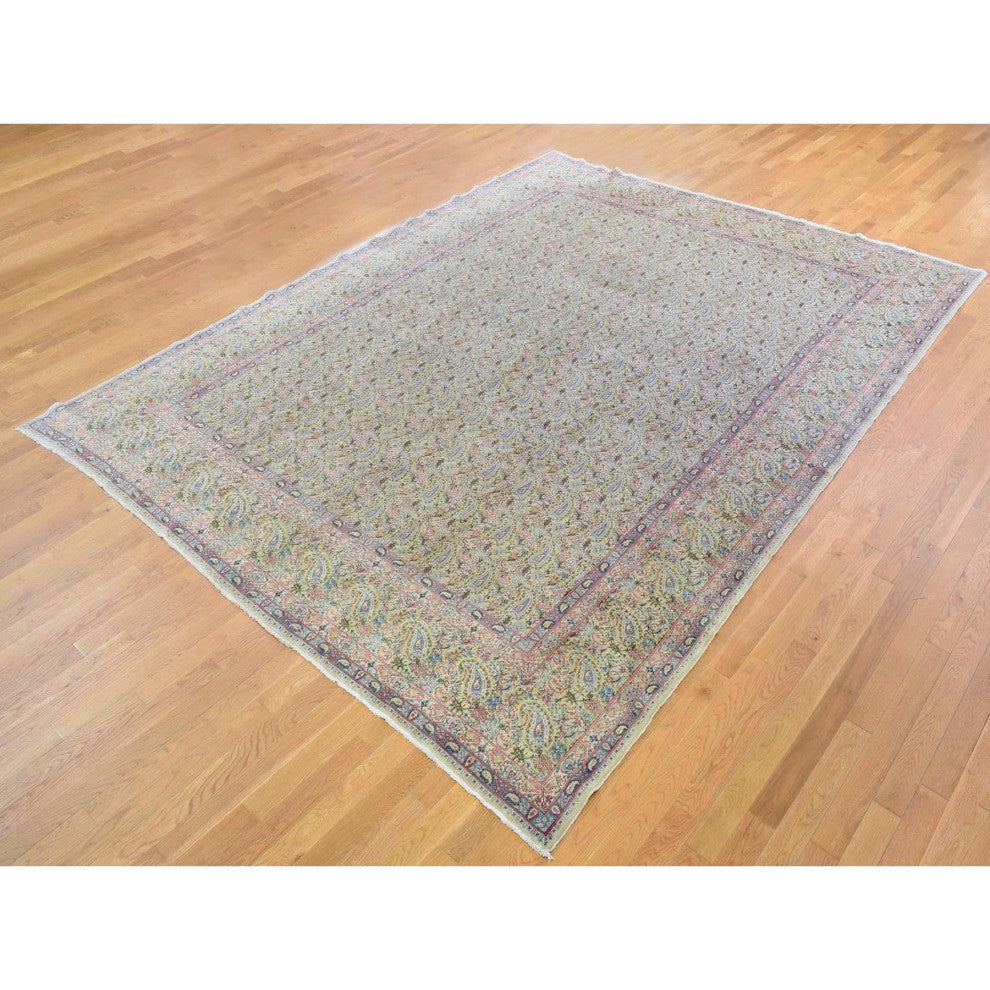 Ivory Antique Persian Kerman, Full Pile Exc Condition Wool Rug, 10'0" x 13'0"