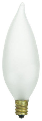 Sunlite 60 Watt Flame Tip Chandelier, Candelabra Base, Frost, 15 Pack