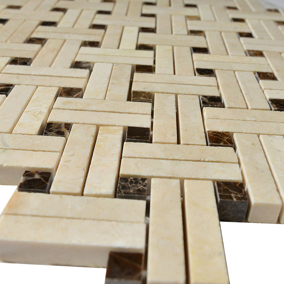 Marble Mosaic Tile, Knot Collection, Patch, Strip+Square, Polished, Sample