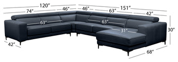 Claudius Leather 4pc Sectional With Power Seats and Adjustable Headrests