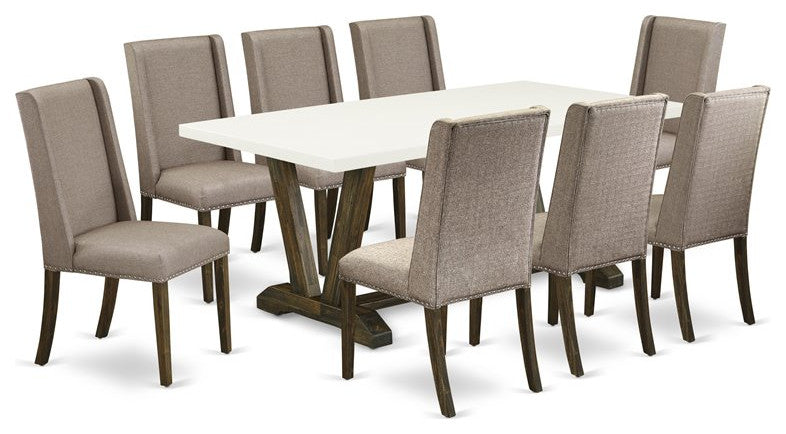 V727Fl716-9, 9-Piece Set, 8 Chairs and Table Solid Wood Frame