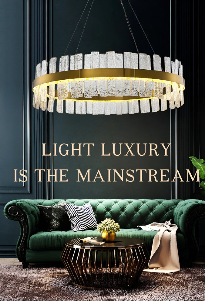 Ieper | Gold Glass Round Led Chandelier for Living Room, 24"