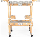 Contemporary Rattan Serving Cart On Wheels