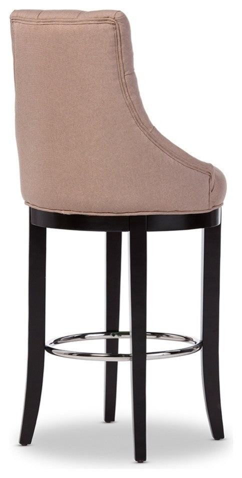 Button-Tufted Fabric Upholstered Bar Stool, Beige