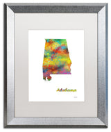 Marlene Watson 'Alabama State Map-1' Art, Silver Frame, 16"x20", White Matte