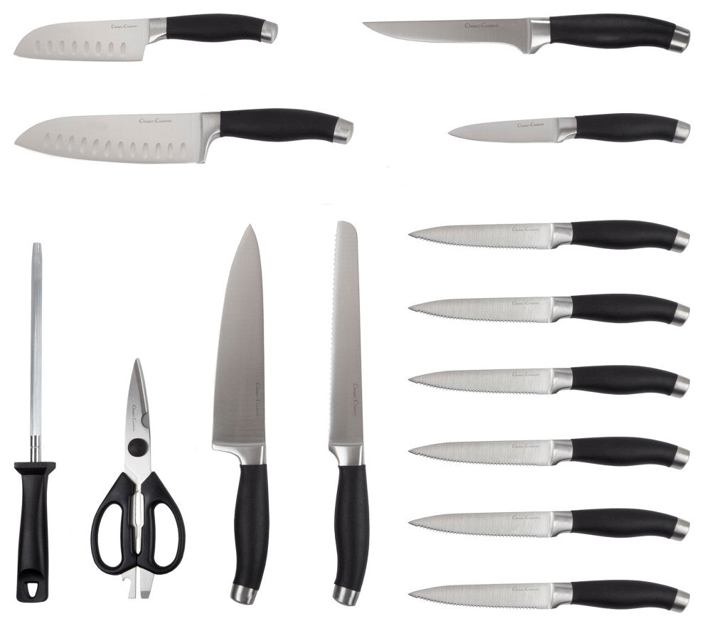 Professional 15-Piece Knife Set With Block Stainless-Steel Cutlery