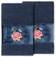 100% Turkish Cotton Rebecca 2-Piece Embellished Hand Towel Set, Midnight Blue