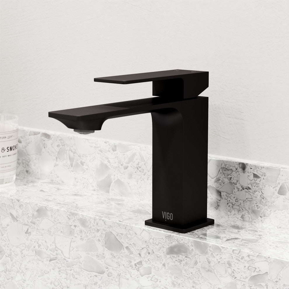 VIGO Dunn 6" H Single Handle Single Hole Bathroom Faucet, Matte Black, Without Extras