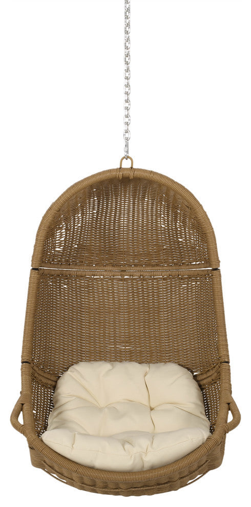 Berrien Outdoor/Indoor Wicker Hanging Chair with 8 Foot Chain (NO STAND), Beige/Light Brown