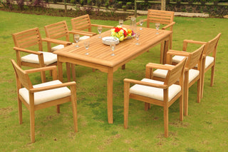 9-Piece Outdoor Teak Dining Set, 71" Rectangle Table, 8 Montana Stacking Chairs