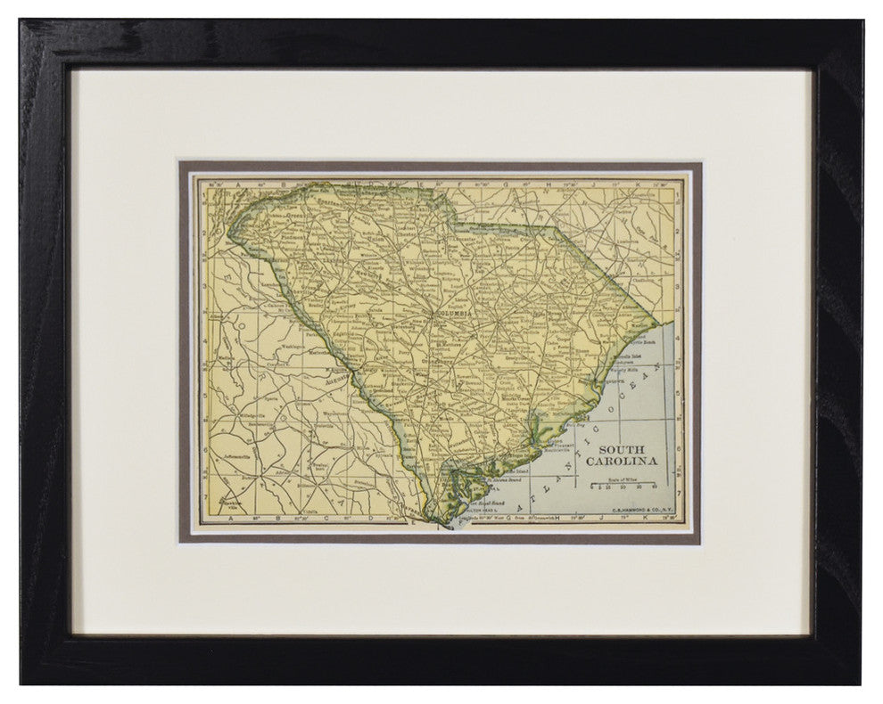 Vintage South Carolina Map, Framed Original SC Map- Authentic 1920s