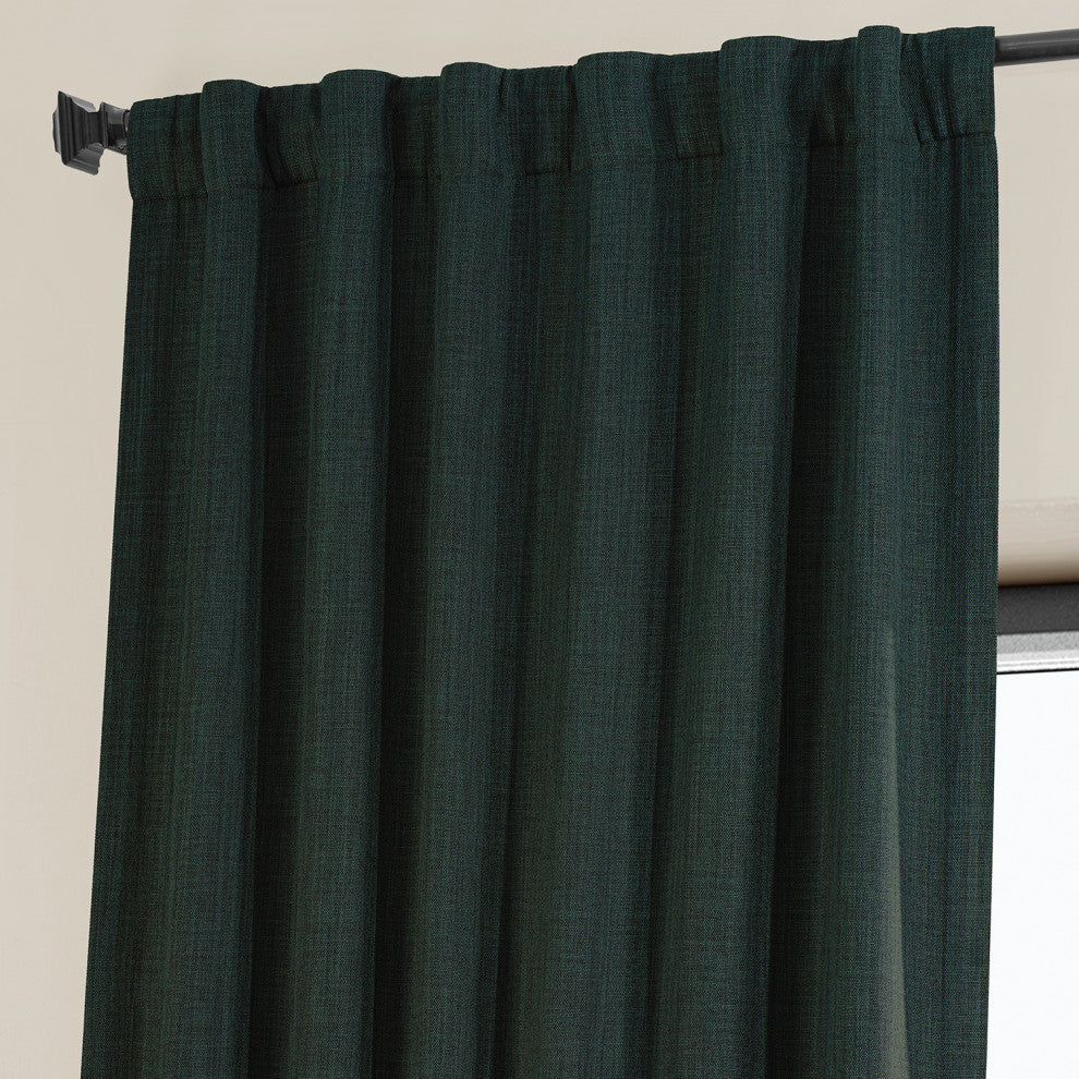 Faux Linen Darkening Curtain Single Panel, Focal Green, 50"x96"