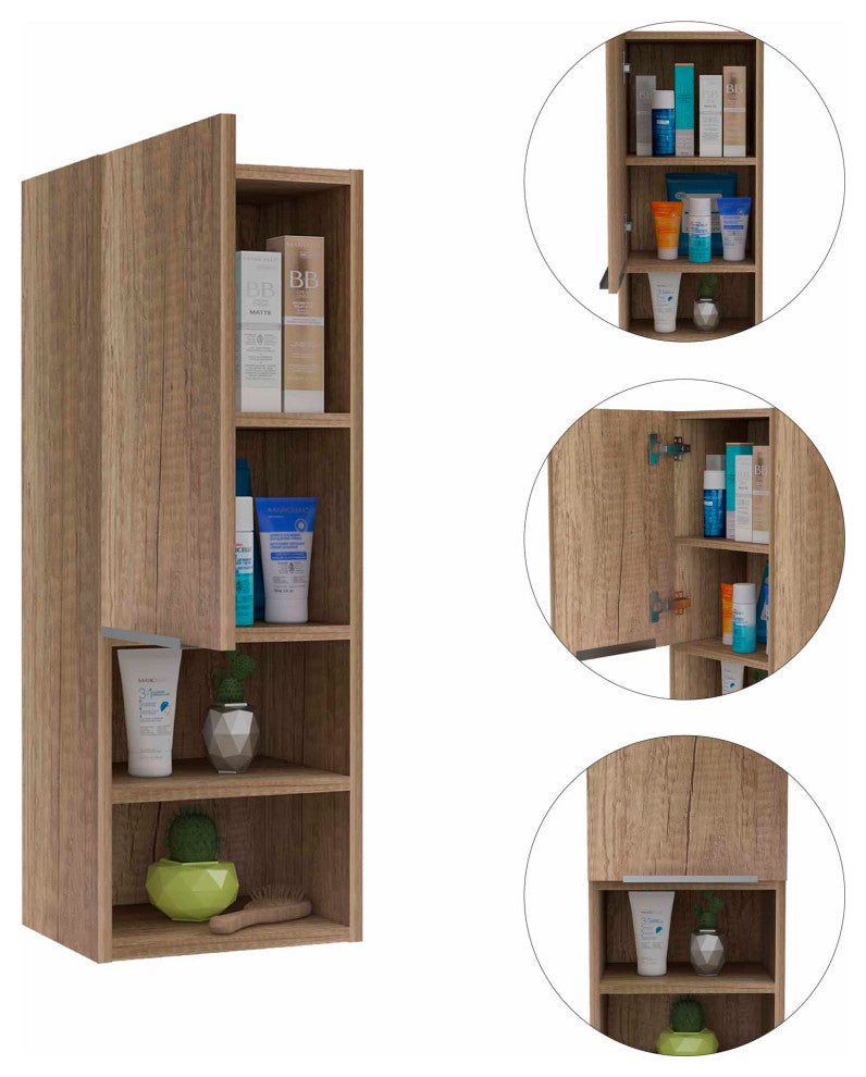 Milwaukee Medicine Cabinet with 2 Open Shelves, and 2 Inner Shelves, Light Oak