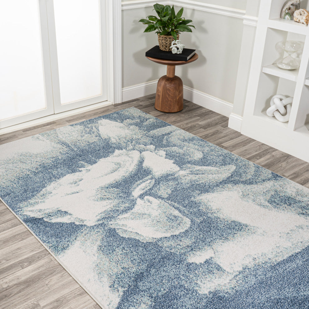 Petalo Abstract Two-Tone Modern Blue/Cream 8 ft. x 10 ft. Area Rug