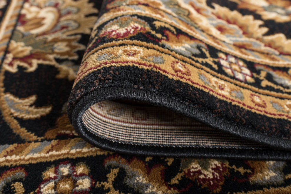 Charlotte Traditional Oriental Black Rectangle Area Rug, 9'x12'
