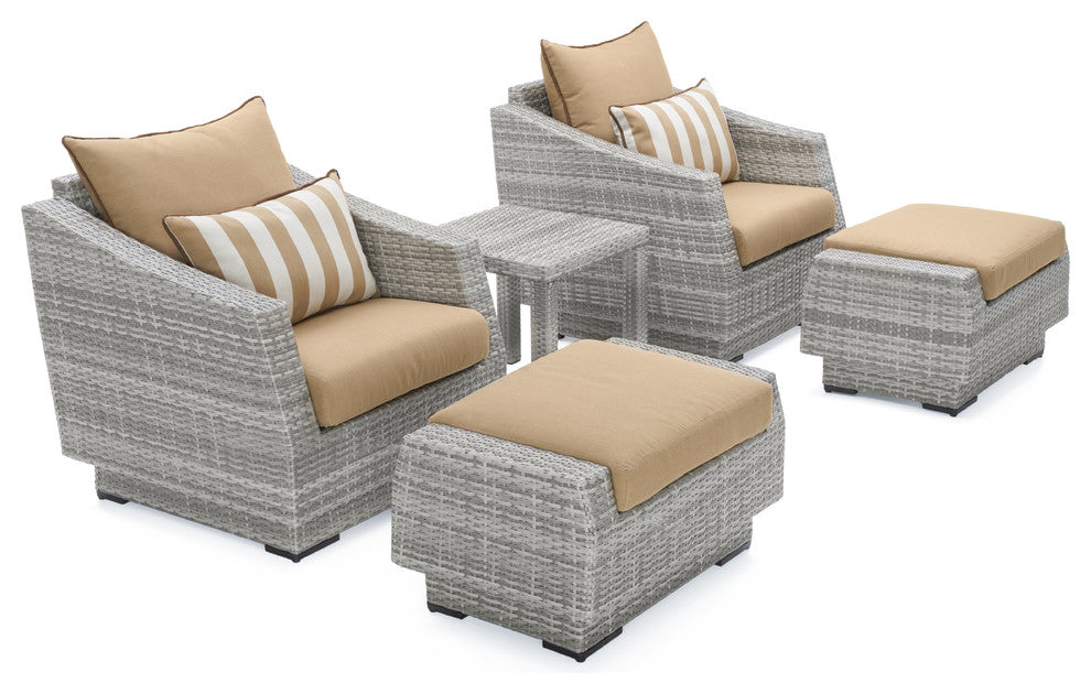 Cannes 5 Piece Sunbrella Outdoor Patio Club Chair and Ottoman Set, Beige