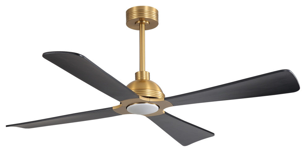56" 4-Blade Solid Wood Ceiling Fan With LED Light and Remote Control, Gold/Black