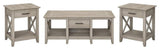 Bush Furniture Key West Coffee Table with Set of 2 End Tables in Washed Gray