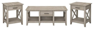 Bush Furniture Key West Coffee Table with Set of 2 End Tables in Washed Gray