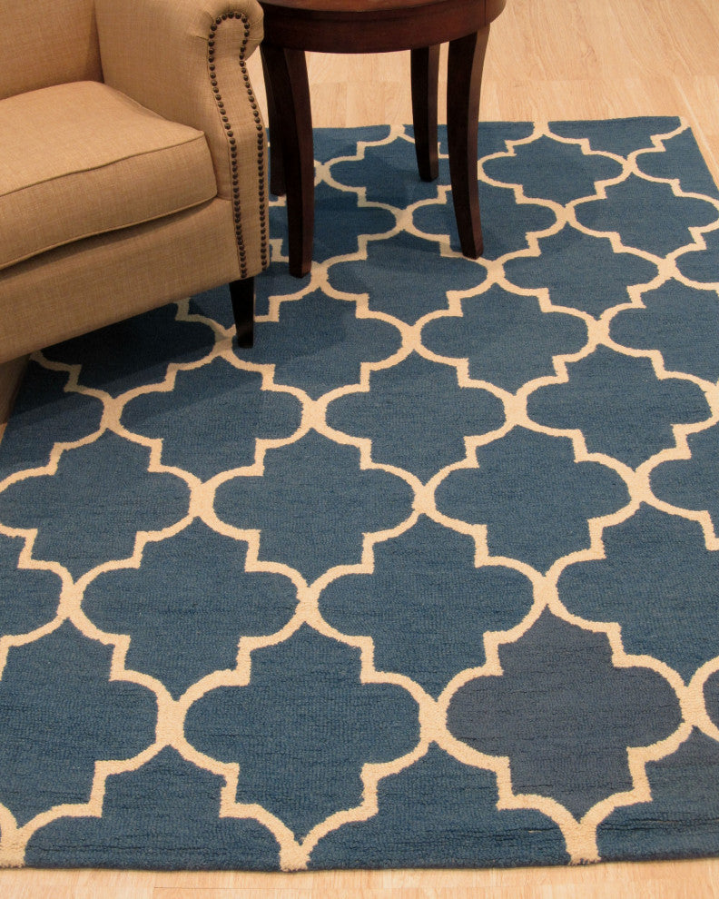 Hand-Tufted Wool Blue Traditional Trellis Moroccan Rug, 5'x7'