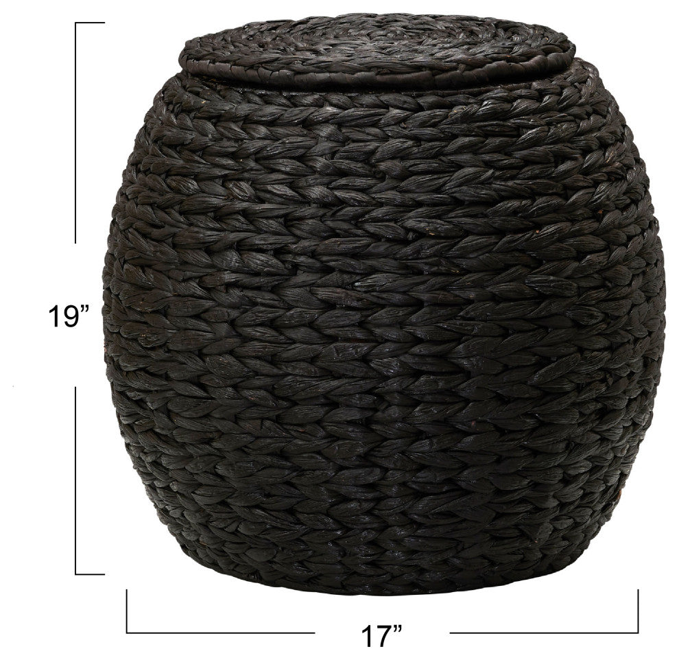 Handwoven Water Hyacinth Barrel Wicker Storage Basket Side Table