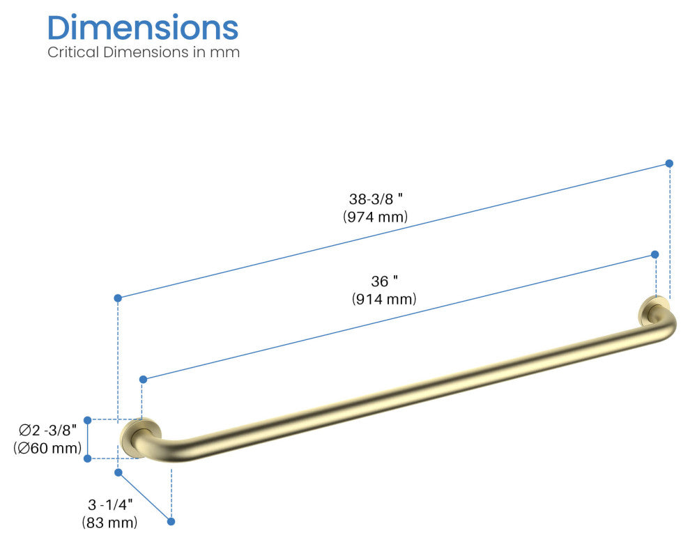 36" Stainless Steel Bathroom Safety Grab Bar, Brushed Gold