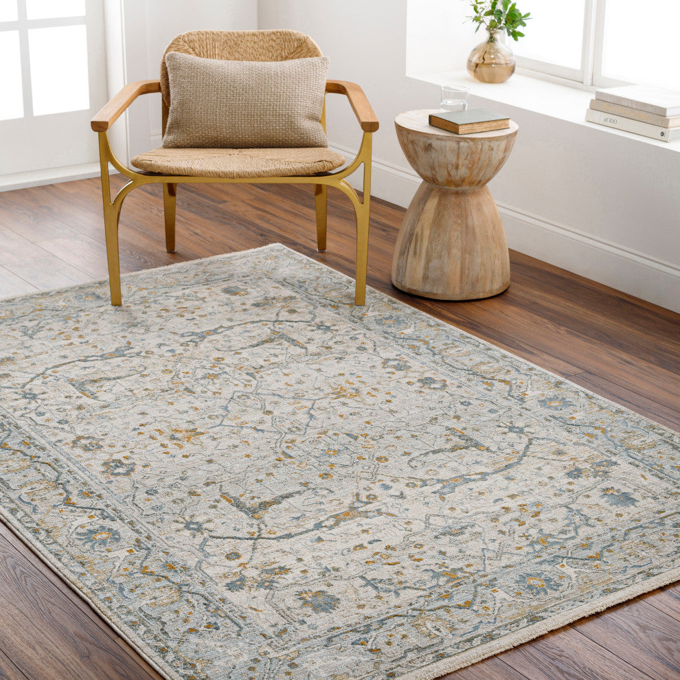 Surya Dresden DRE-2309 Machine Woven Area Rug, Taupe, Off-White, Dusty Sage, Deep Teal, Olive, Light Gray, 6'7" X 9'6"