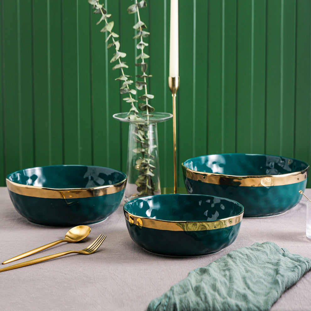 3-Piece Stone Lain Florian Porcelain Serving Bowl Set, Green