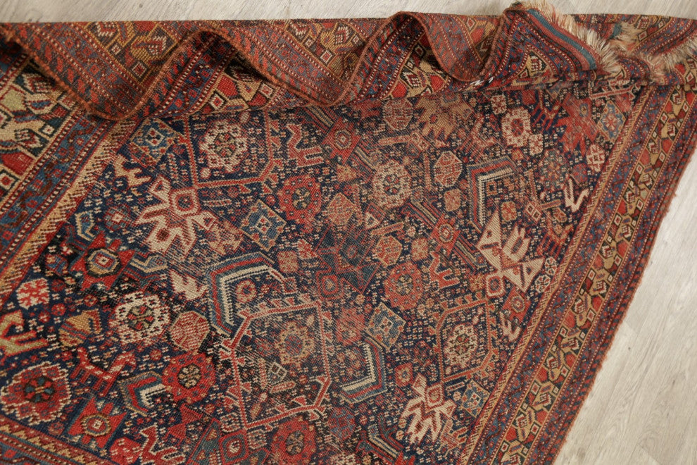 Consigned, Traditional Antique Oriental Hand-Knotted Persian Area Rug, Blue, 4x6