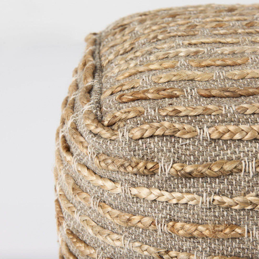 Binita 16.0Lx16.0Wx16.0H Gray/Brown Hemp Wool and Cotton Pouf