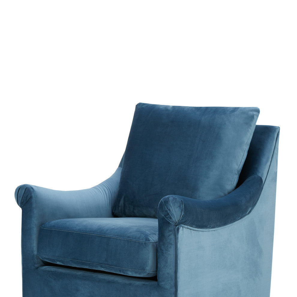 Madison Park Deanna Curved Arm Velvet Swivel Chair, Blue