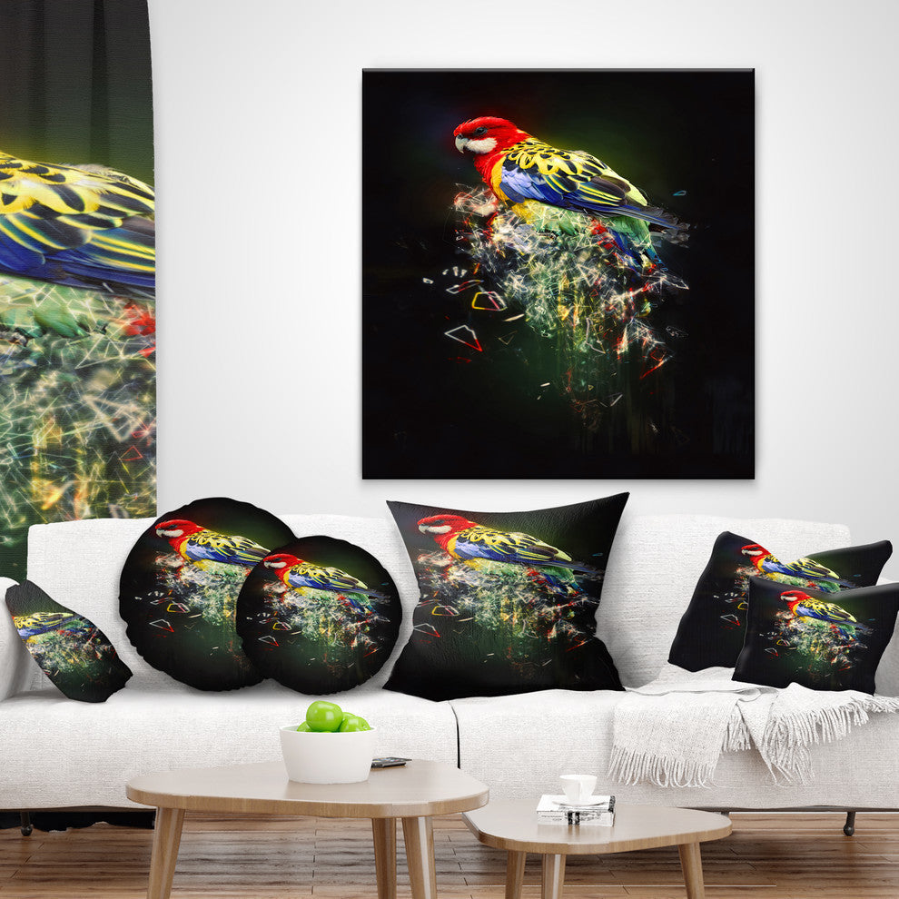 Fantasy Parrot On Branch Animal Throw Pillow, 16"x16"