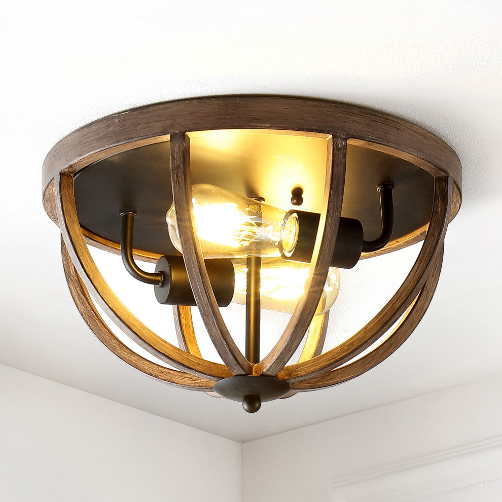 Darlene 13" 2-Light Iron Rustic LED Flush Mount, Brown