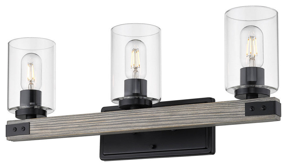 Lowell 3 Light Bath Vanity, Matte Black With Clear Glass