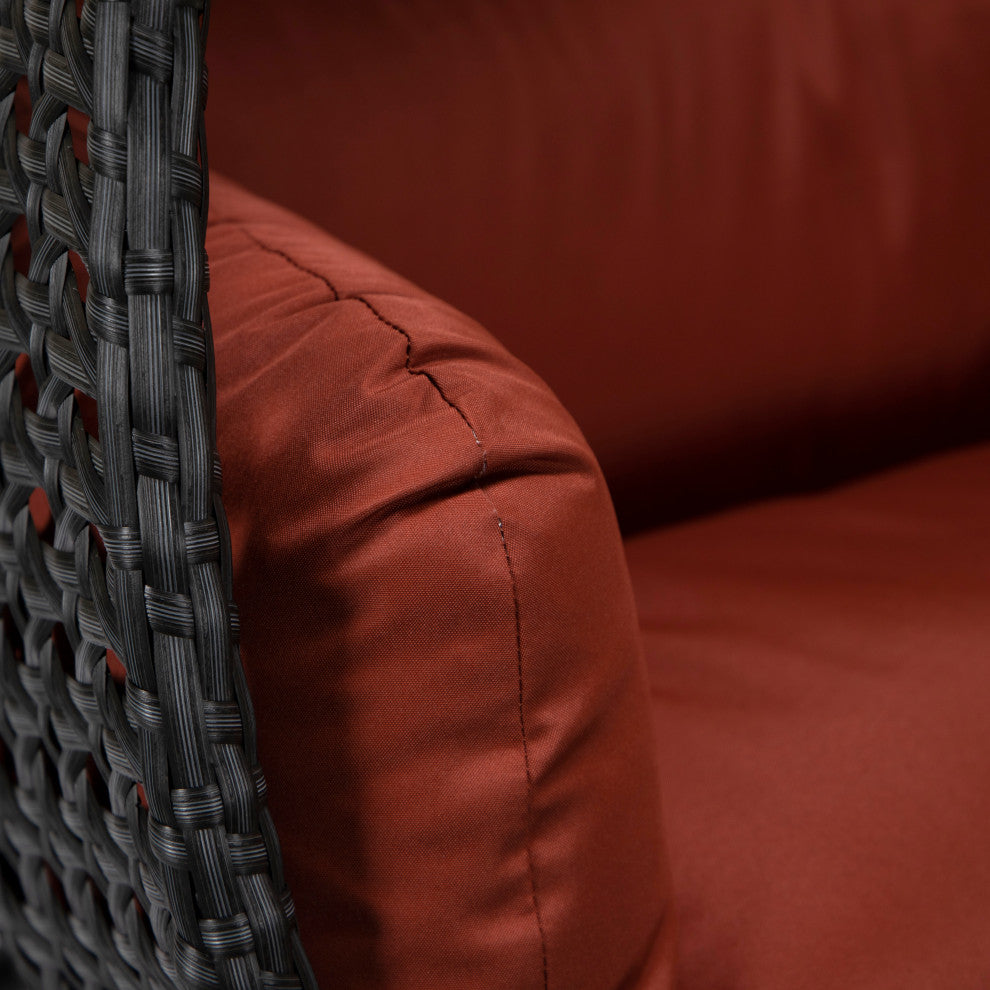 LeisureMod Mendoza Charcoal Wicker Hanging Double Egg Swing Chair, Cherry