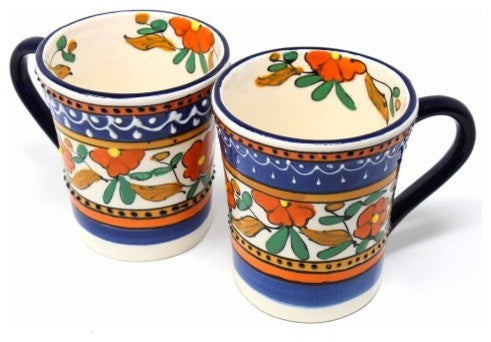 Flared Coffee Cups, Orange and Blue, Set of 2