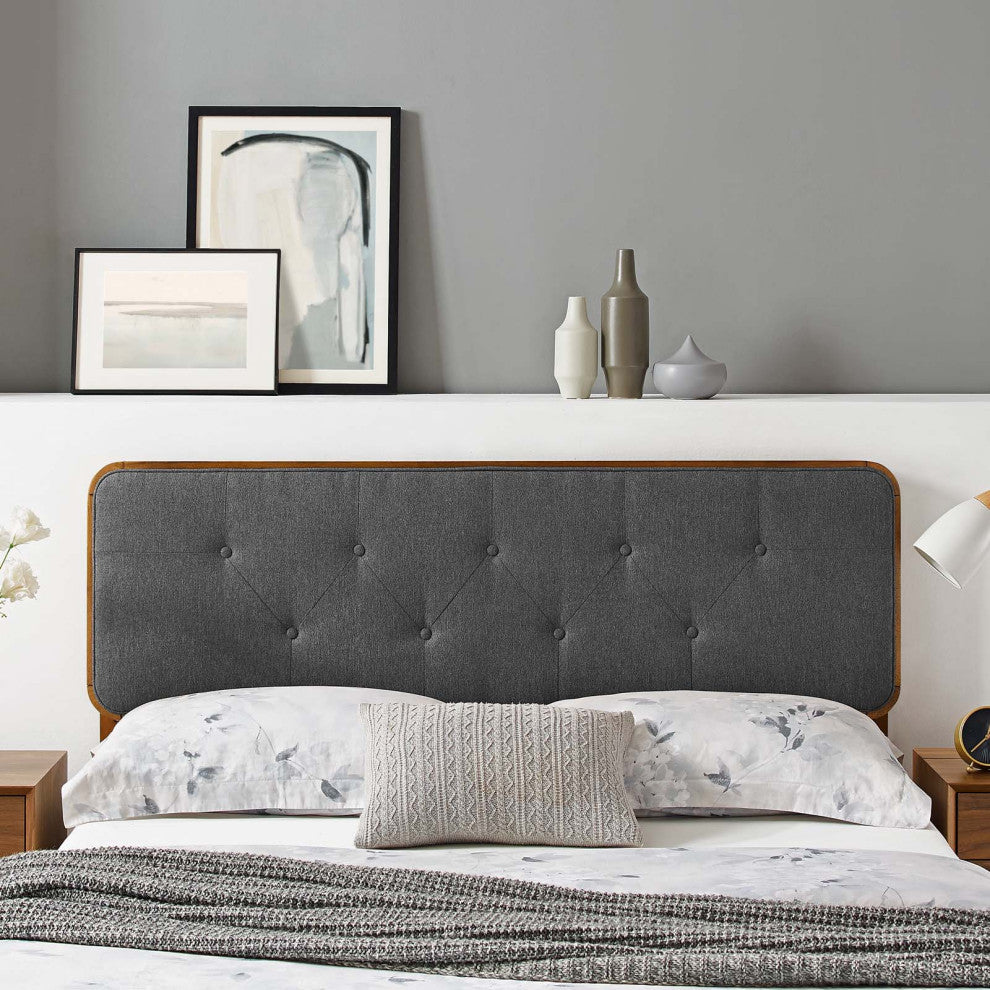 Collins Tufted King Fabric and Wood Headboard Walnut Charcoal