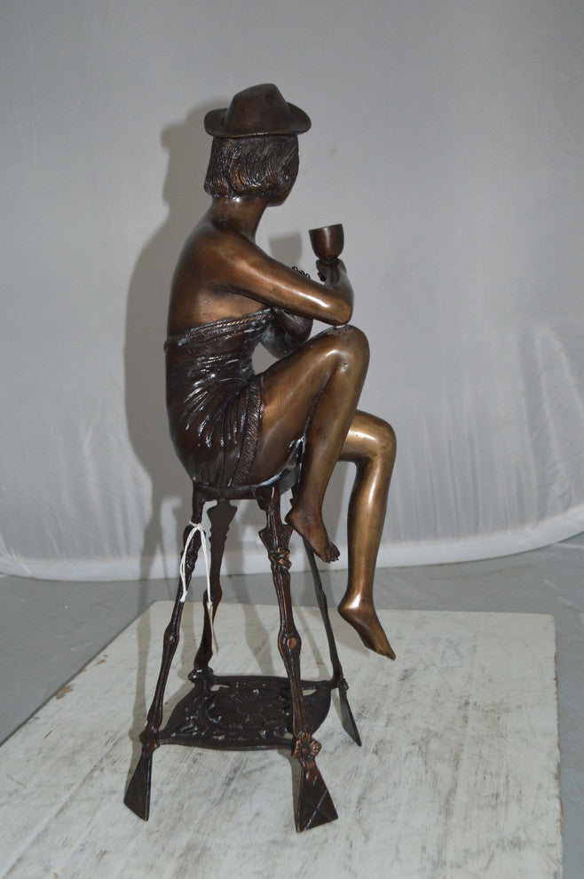 Lady W Champagne Glass Bronze Statue - Size: 8"L x 6"W x 22"H.