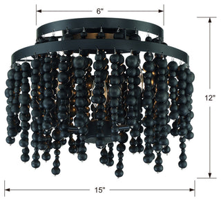 Poppy 3 Light Ceiling Mount in Matte Black with Black Wood Beads