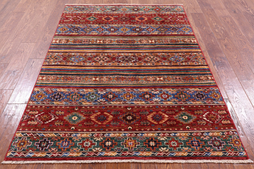 Super Kazak Khorjin Hand Knotted Rug 4' 0" X 5' 11" Q5246