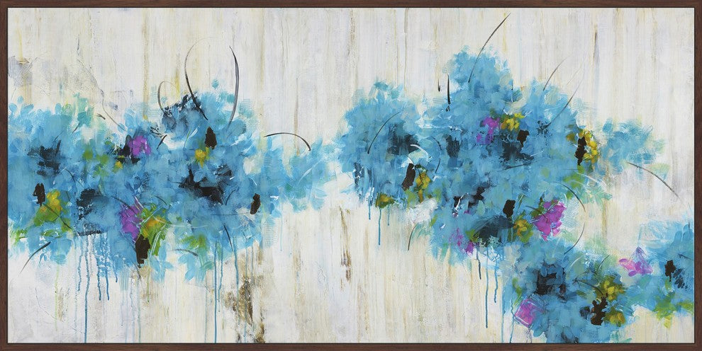 "Blue Blooms" Floater Framed Painting Print on Canvas, 24x12