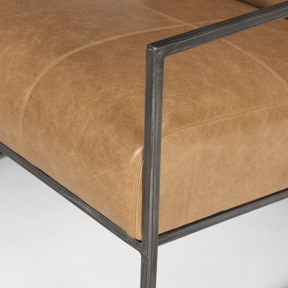 Stratton Gunmetal With Genuine Brown Leather Upholstered Accent Chair