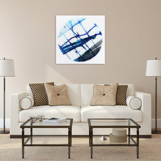 "Blue Stripes" Abstract Wall Art Frameless Free Floating Tempered Glass Panel