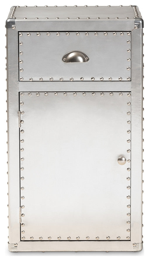 French Industrial Silver Metal 1-Door Accent Storage Cabinet