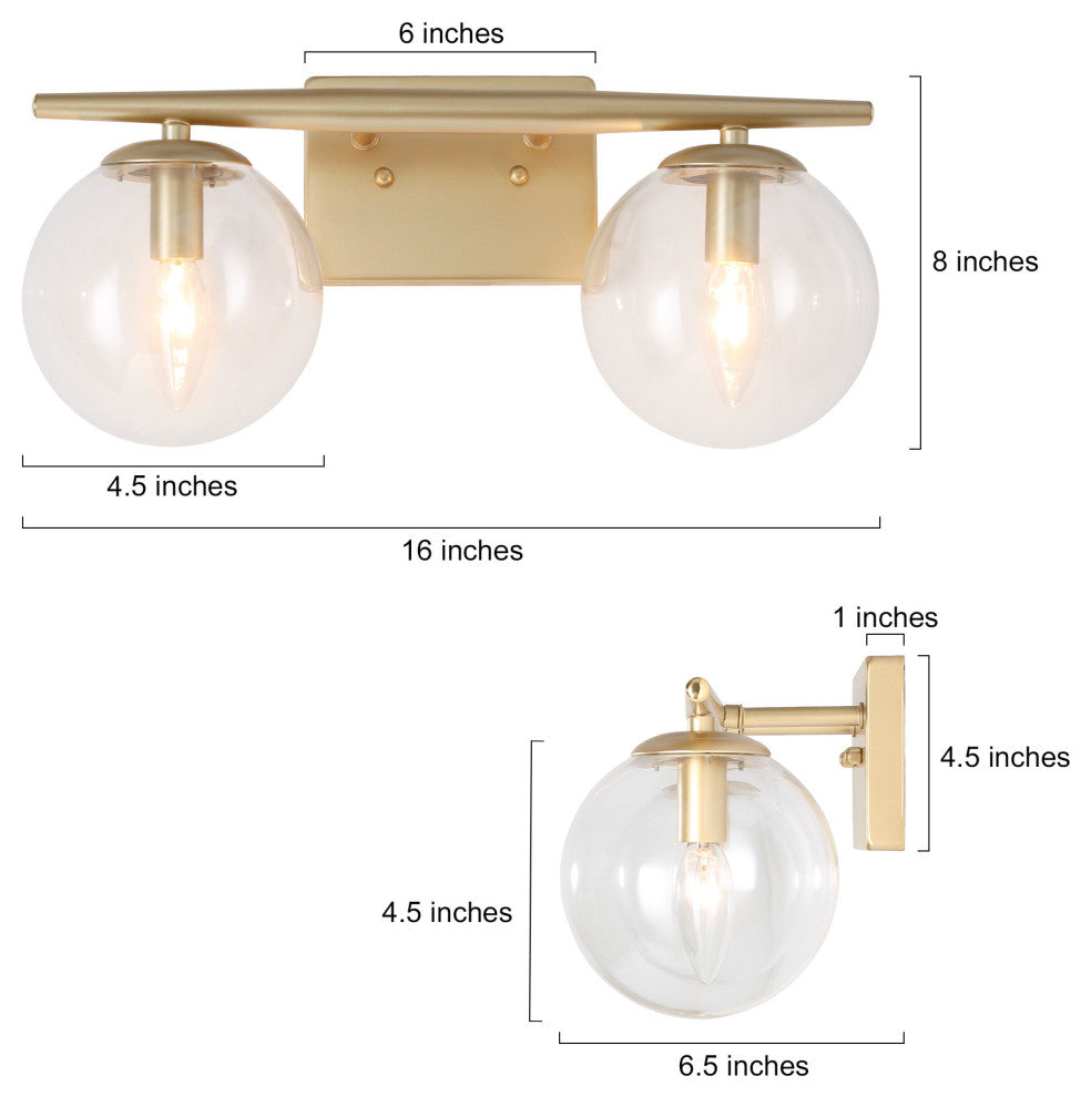 Modern Globe Bathroom Wall Light Glass Gold Dome Vanity Light