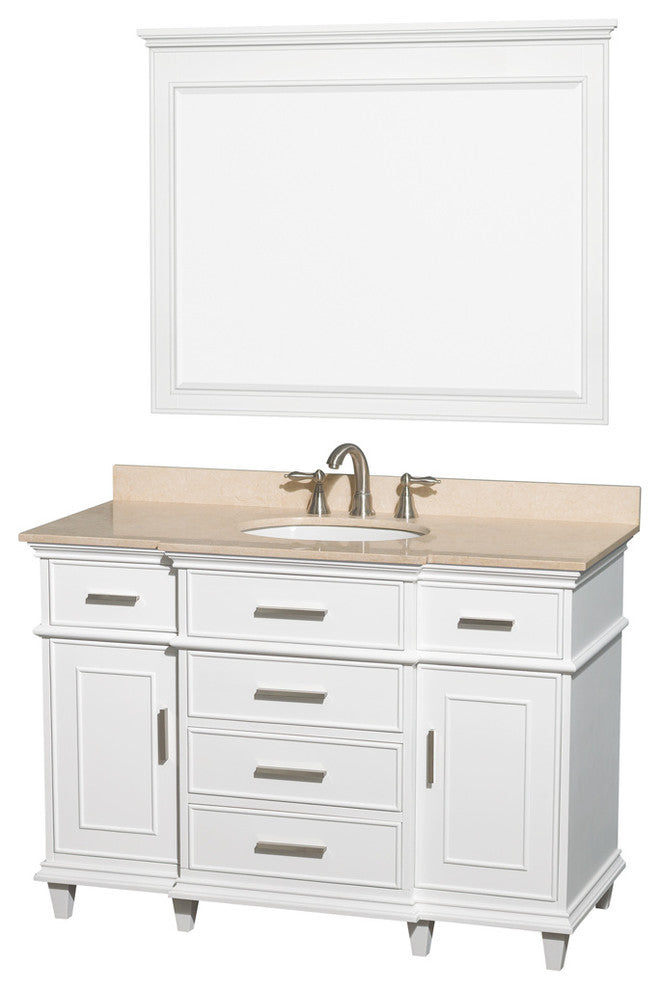 Berkeley 48" White Single Vanity, No Top, and No Sink, 44"