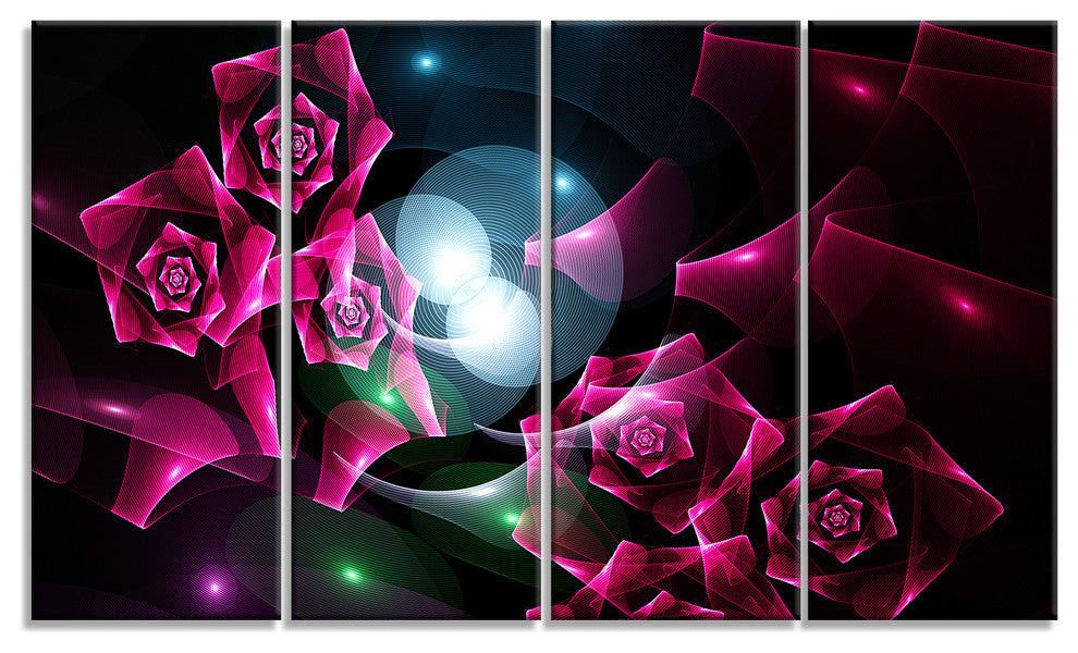 Pink Bouquet of Beautiful Roses, Abstract Canvas Art Print, 48"x28", 4 Panels