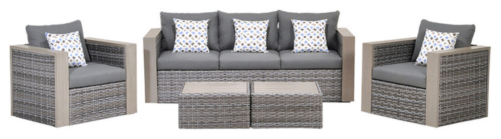 Cebu 5-Piece Wicker Patio Conversation Set Gray With Gray Cushions
