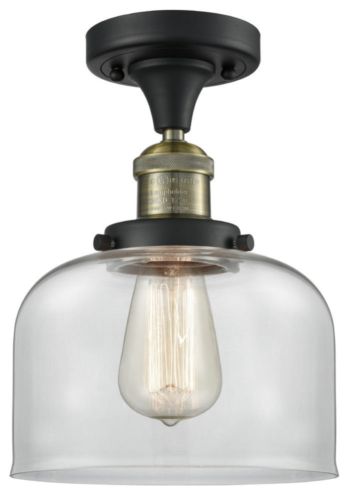Large Bell 8" Semi-Flush Mount, Black Antique Brass, Glass: Clear